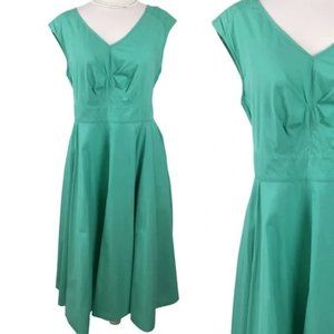 Eshakti Teal Green V-neck Cap Sleeveless Fit and Flare Midi Dress size 1X /18W